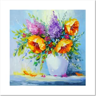 Bouquet of yellow flowers in a vase Posters and Art